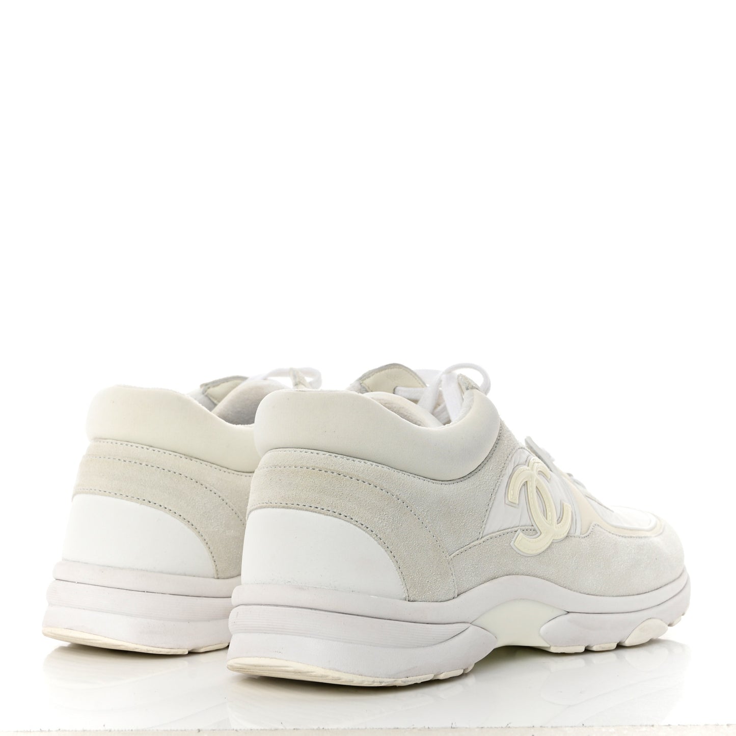 Suede Calfskin Fabric CC Sneakers 39.5 White