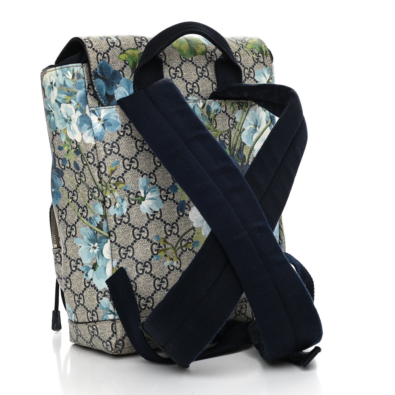 Gucci GG Supreme Monogram Blooms Small Single Buckle Backpack Beige Blue Navy 3 of 10