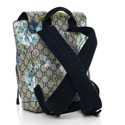 Gucci GG Supreme Monogram Blooms Small Single Buckle Backpack Beige Blue Navy 3 of 10