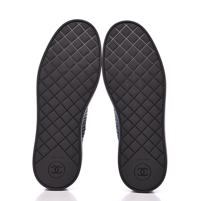 Chanel Tweed Grosgrain Pearl Lace Up Sneakers 38 Navy Black 6 of 9