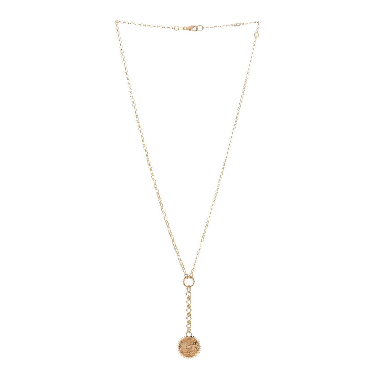 18K Yellow Gold Diamond Solar Lunar Strength Small Mixed Belcher Extension Chain Necklace