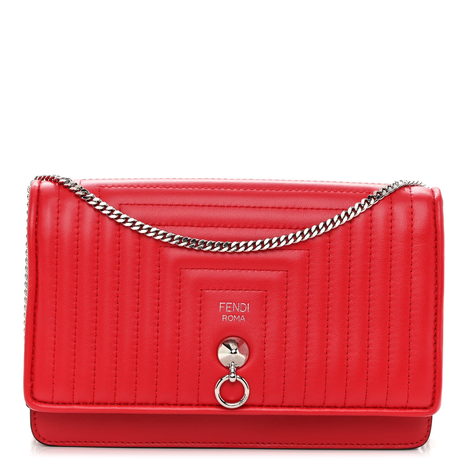 Fendi Shiny Nappa Trapuntata Dotcom Tube Wallet On Chain Rojo 1 of 11