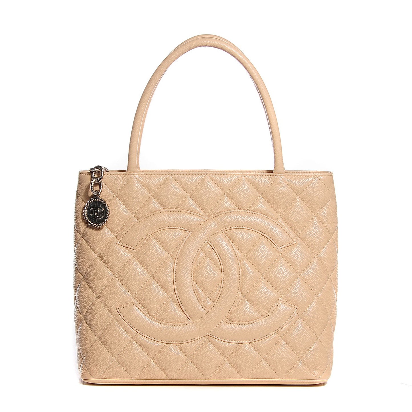 Caviar Quilted Medallion Tote Light Beige