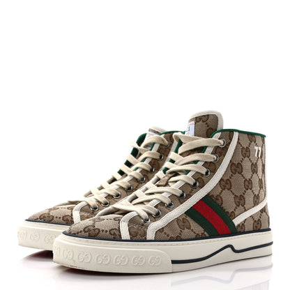 Gucci GG Monogram Web Womens 1977 Tennis High Top Sneakers 36 Beige Ebony Mystic White 3 of 8