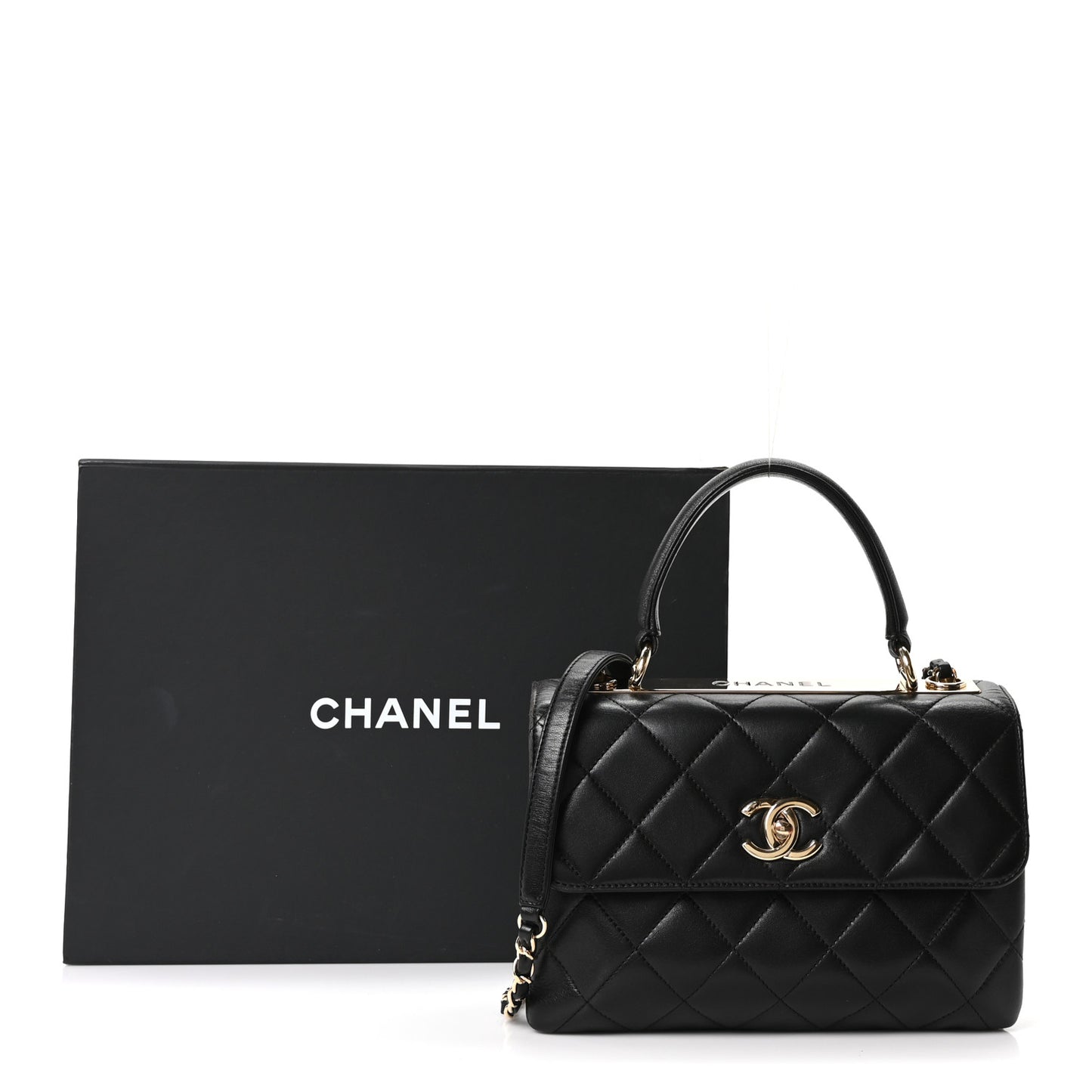 Lambskin Quilted Small Trendy CC Dual Handle Flap Bag Black