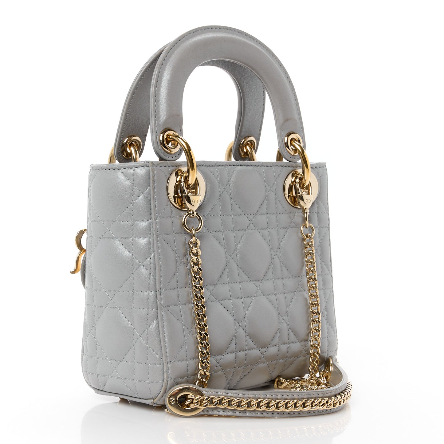Metallic Lambskin Cannage Mini Lady Dior Grey