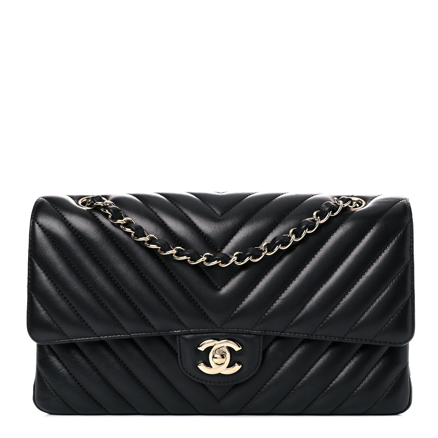 Chanel Calfskin Chevron Quilted Medium Double Flap Black 1 of 15