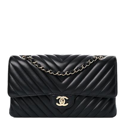 Chanel Calfskin Chevron Quilted Medium Double Flap Black 1 of 15