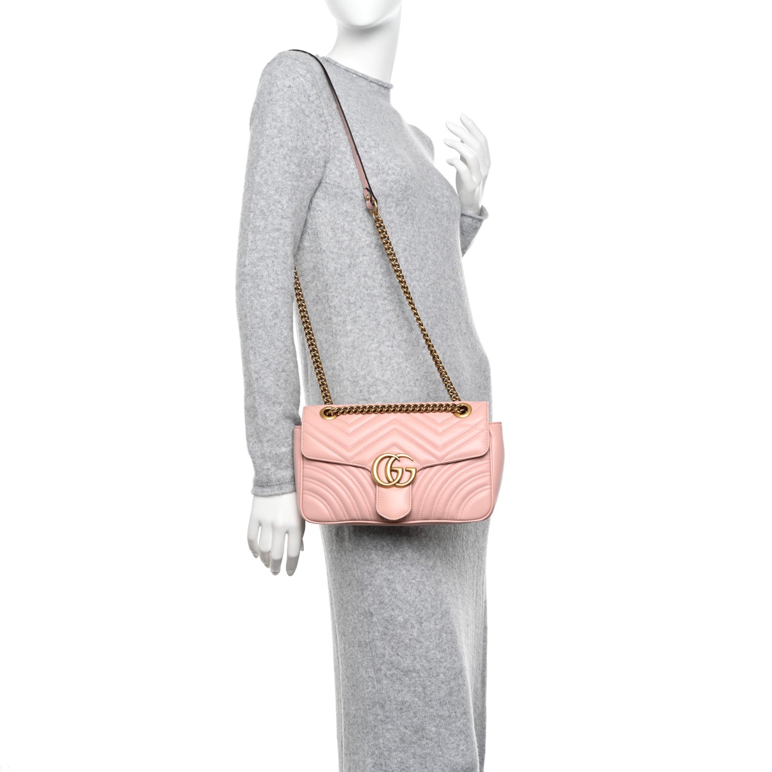 Gucci Calfskin Matelasse Small GG Marmont Shoulder Bag Perfect Pink 2 of 10