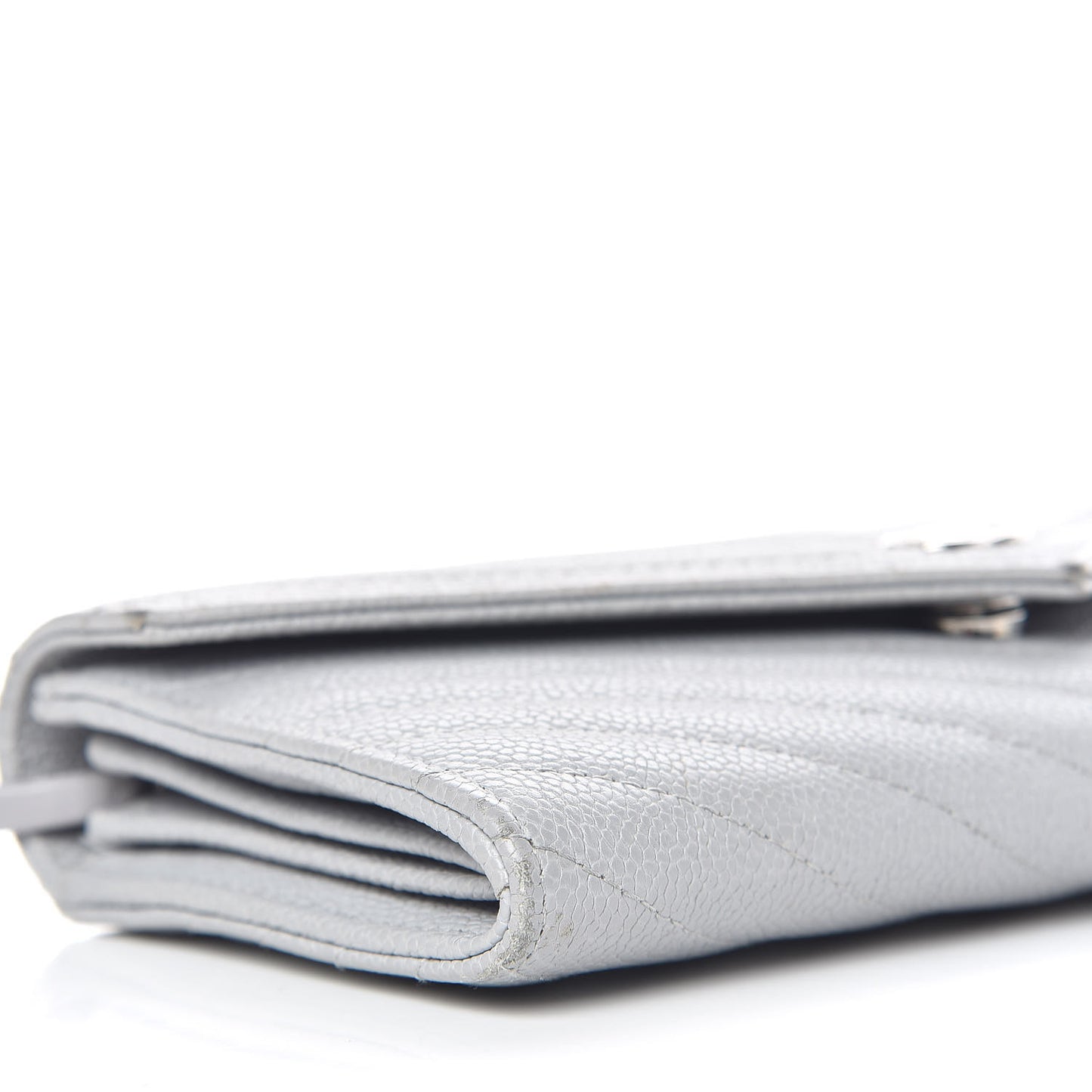 Caviar Chevron Quilted Large Gusset Flap Wallet Grey