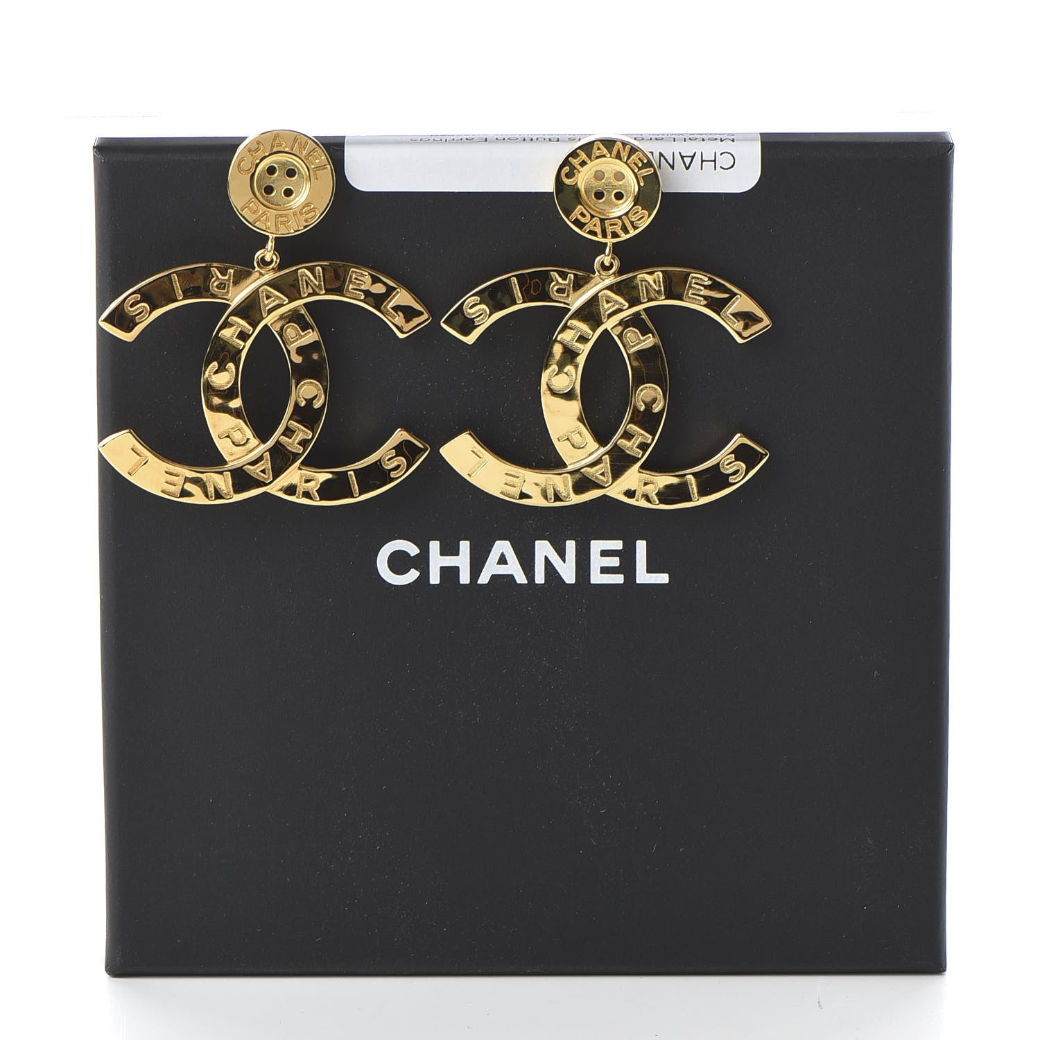 Chanel Metal Large Paris Button Earrings Gold 5 of 5