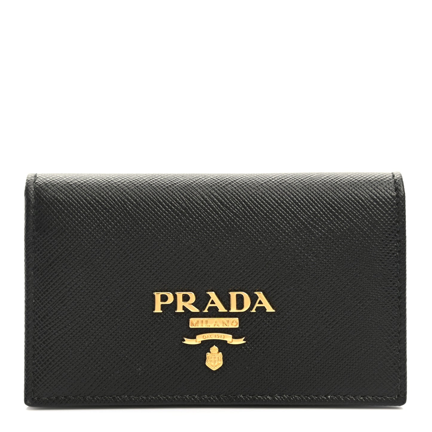 Saffiano Metal Bi-Fold Card Holder Wallet Black