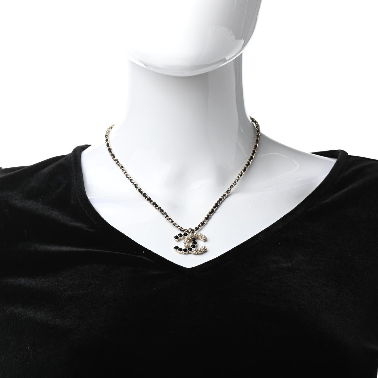 Lambskin Resin Pearl Dazzling Domino Short Necklace Gold Black
