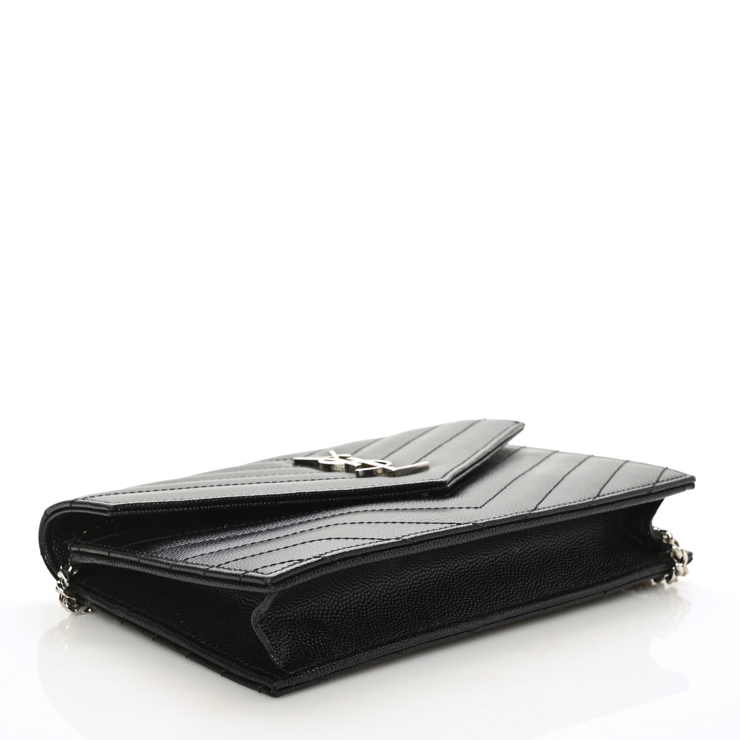 Grain De Poudre Matelasse Chevron Monogram Envelope Chain Wallet Black