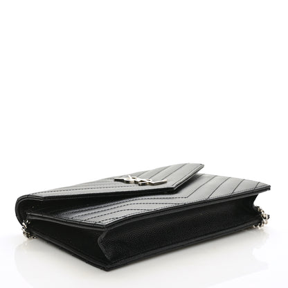 Saint Laurent Grain De Poudre Matelasse Chevron Monogram Envelope Chain Wallet Black 4 of 7