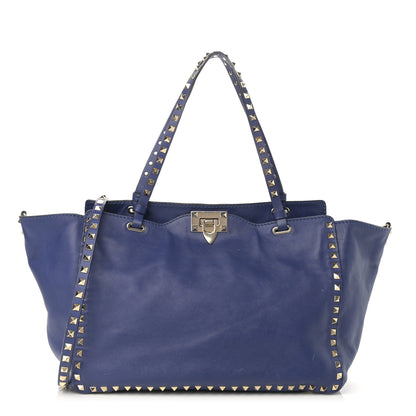 Valentino Garavani Vitello Medium Rockstud Tote Blue China 1 of 12