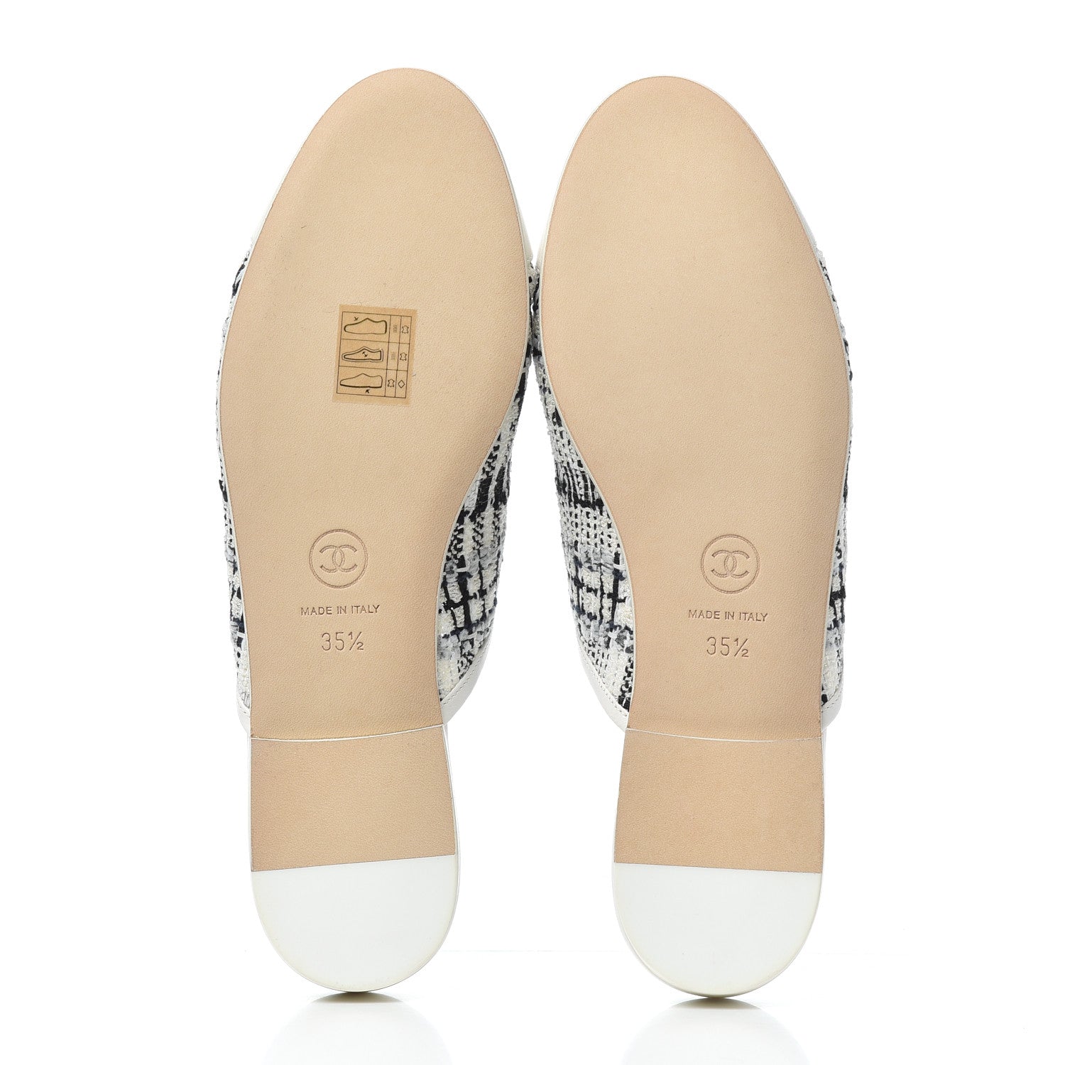 Chanel Tweed Lambskin CC Flat Mules 35.5 White Black 5 of 9