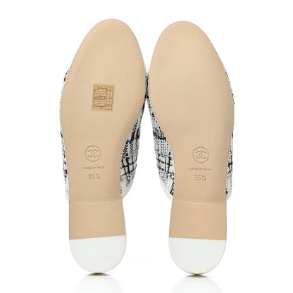 Chanel Tweed Lambskin CC Flat Mules 35.5 White Black 5 of 9