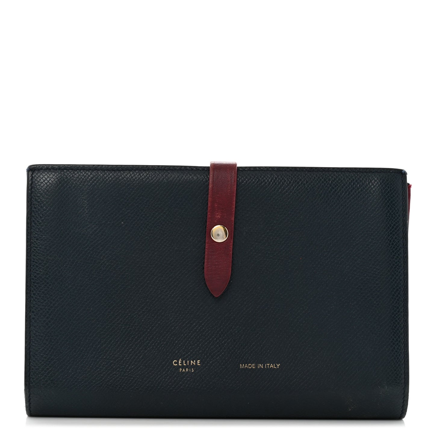 Grained Shiny Calfskin Large Multifunction Strap Wallet Steel Blue