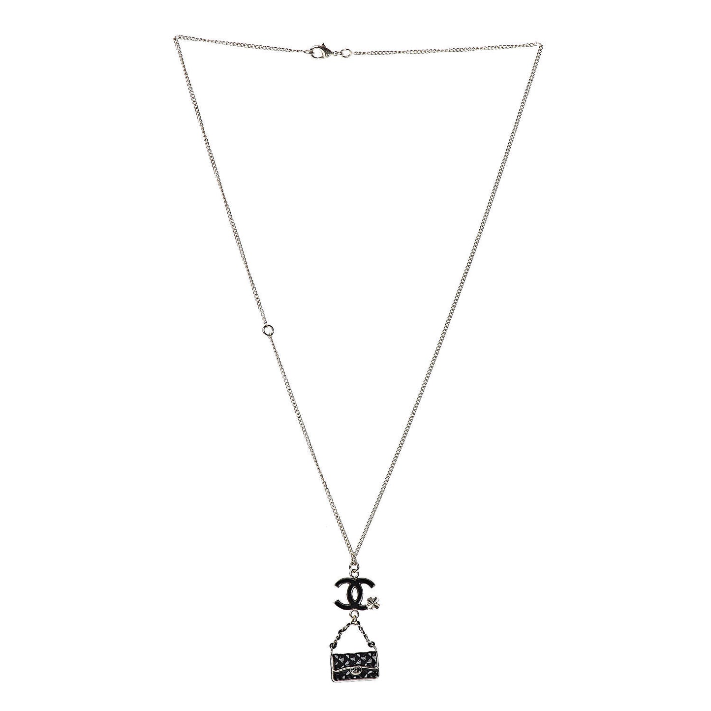 Enamel Charming Chic Classic Flap CC Charm Necklace Black