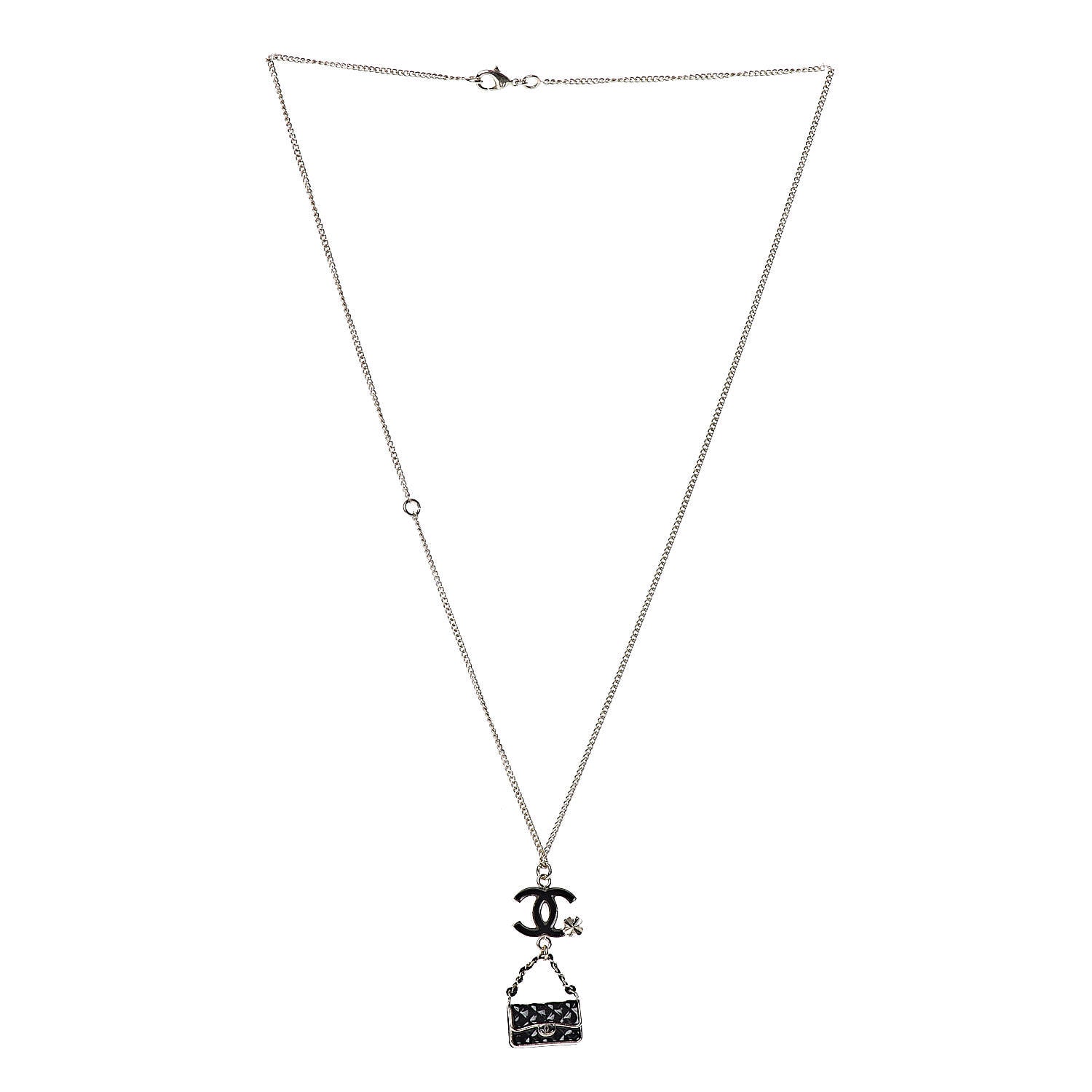 Chanel Enamel Charming Chic Classic Flap CC Charm Necklace Black 3 of 6