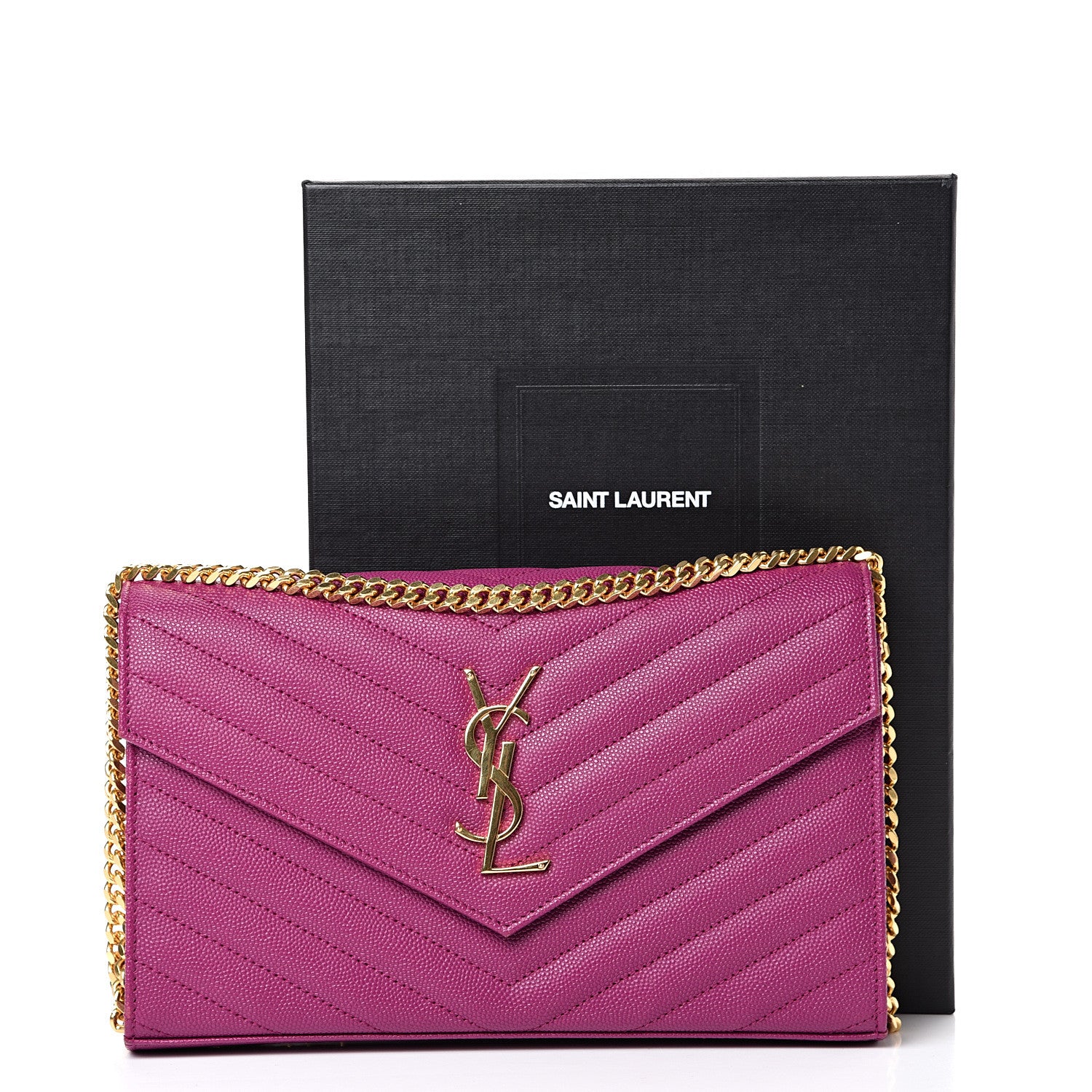 Saint Laurent Grain De Poudre Matelasse Chevron Monogram Chain Wallet Dark Grape 11 of 11