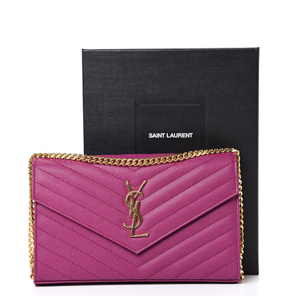 Saint Laurent Grain De Poudre Matelasse Chevron Monogram Chain Wallet Dark Grape 11 of 11