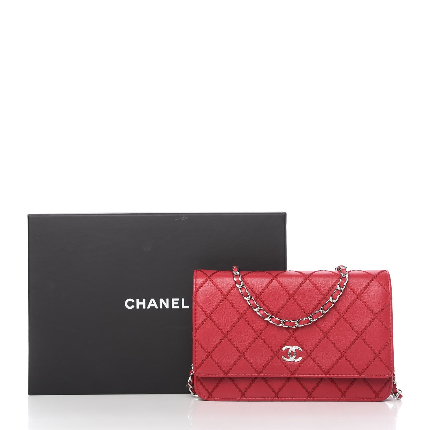 Chanel Calfskin Diamond Stitch Wallet On Chain WOC Fuchsia 12 of 12