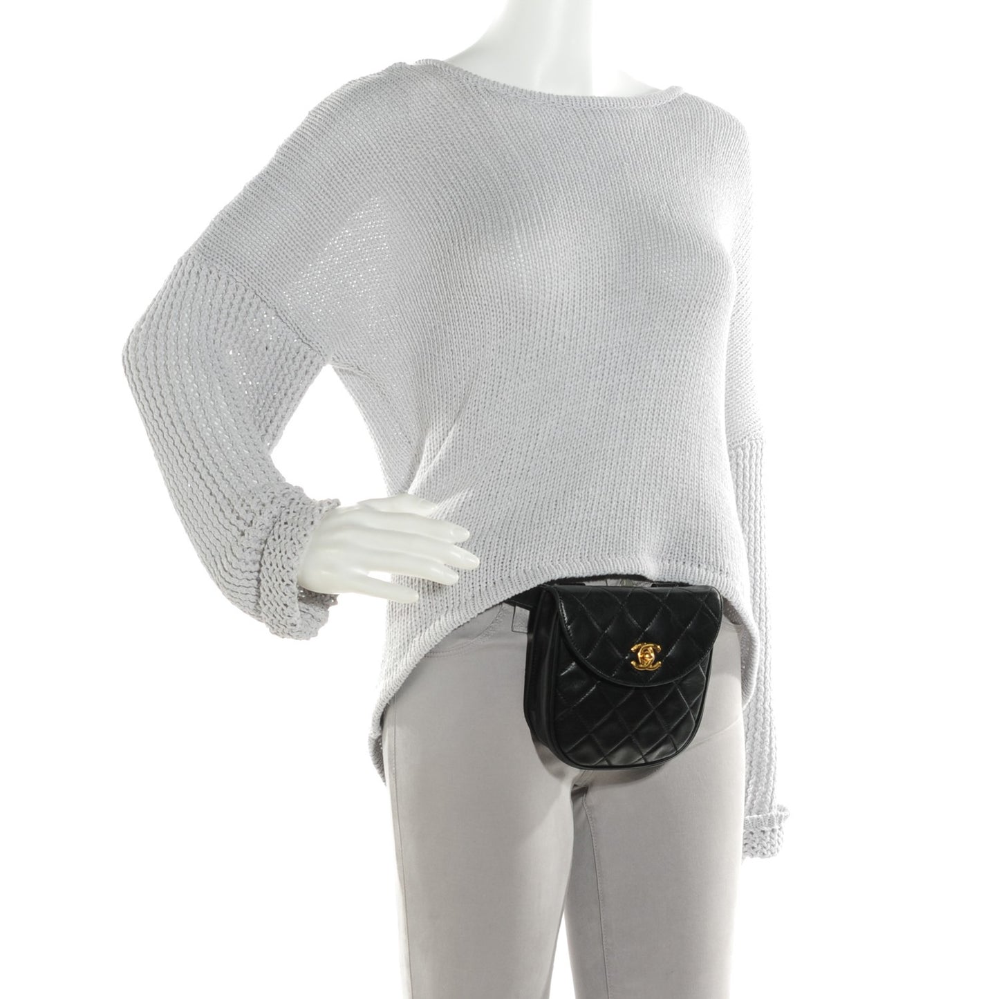 Lambskin Quilted Flap Waist Belt Bag 80 32 Black