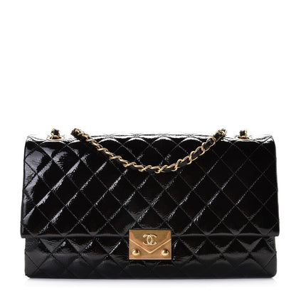 Chanel Patent Goatskin Quilted 3 Pocket Accordion Flap Black 1 of 10