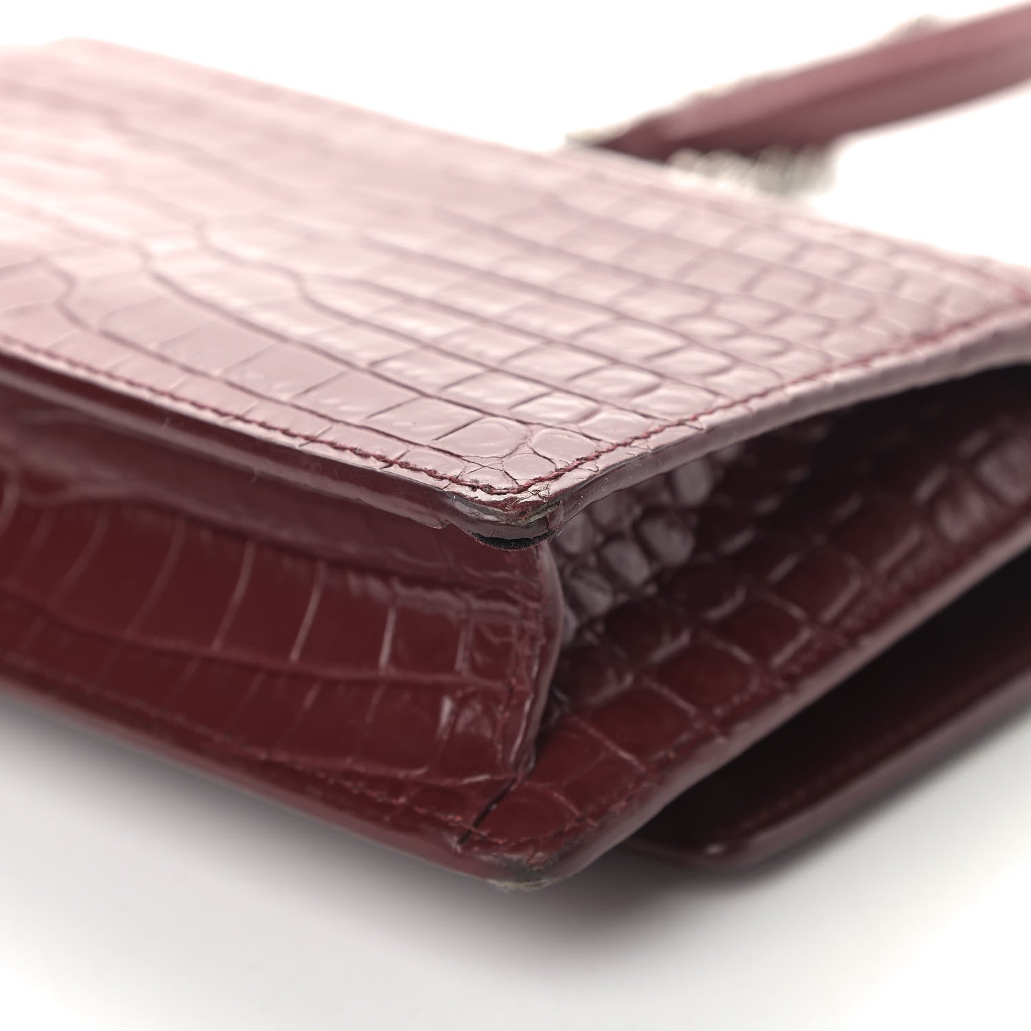 Saint Laurent Calfskin Crocodile Embossed Monogram Sunset Chain Wallet Palissandre 7 of 12