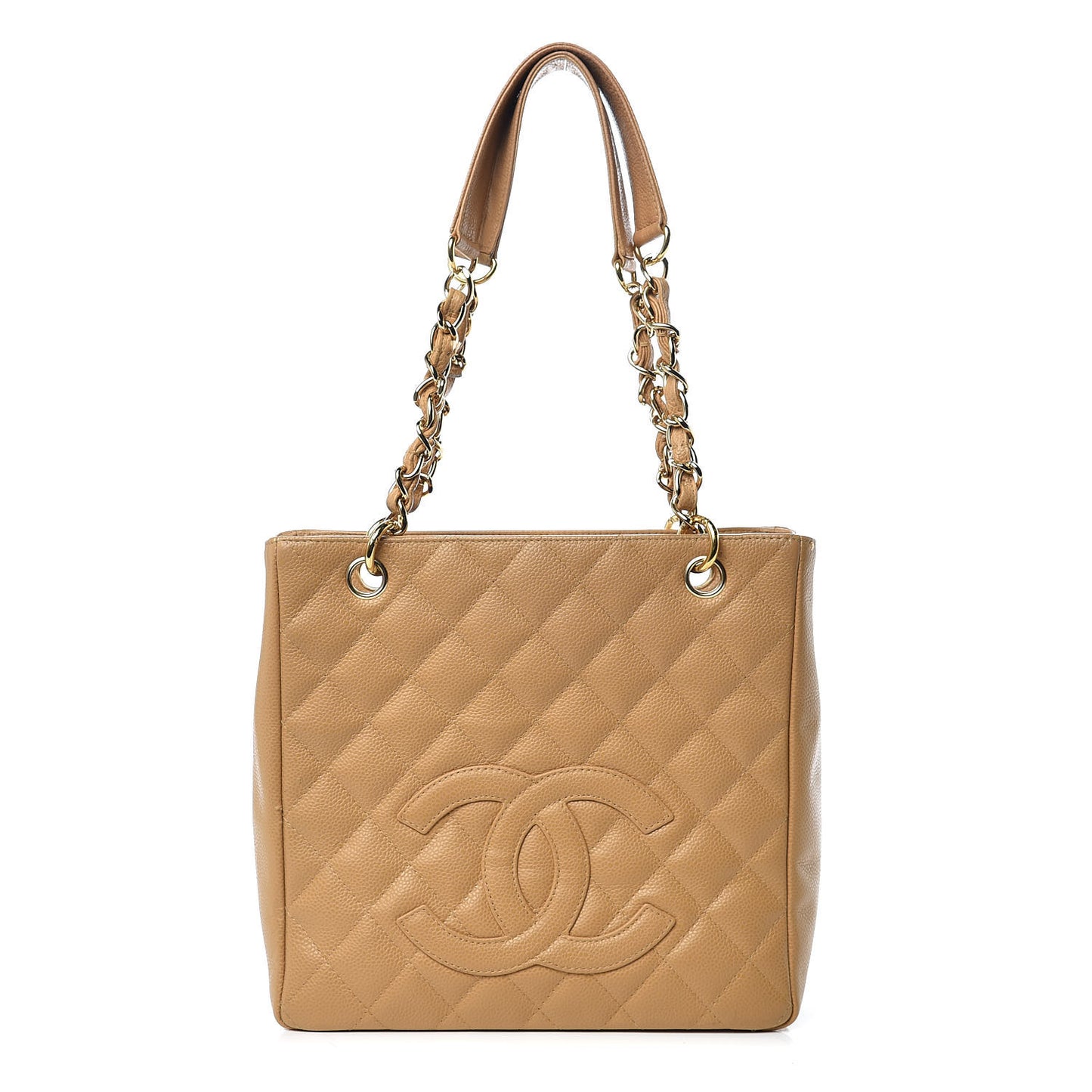 Caviar Quilted Petit Shopping Tote PST Dark Beige