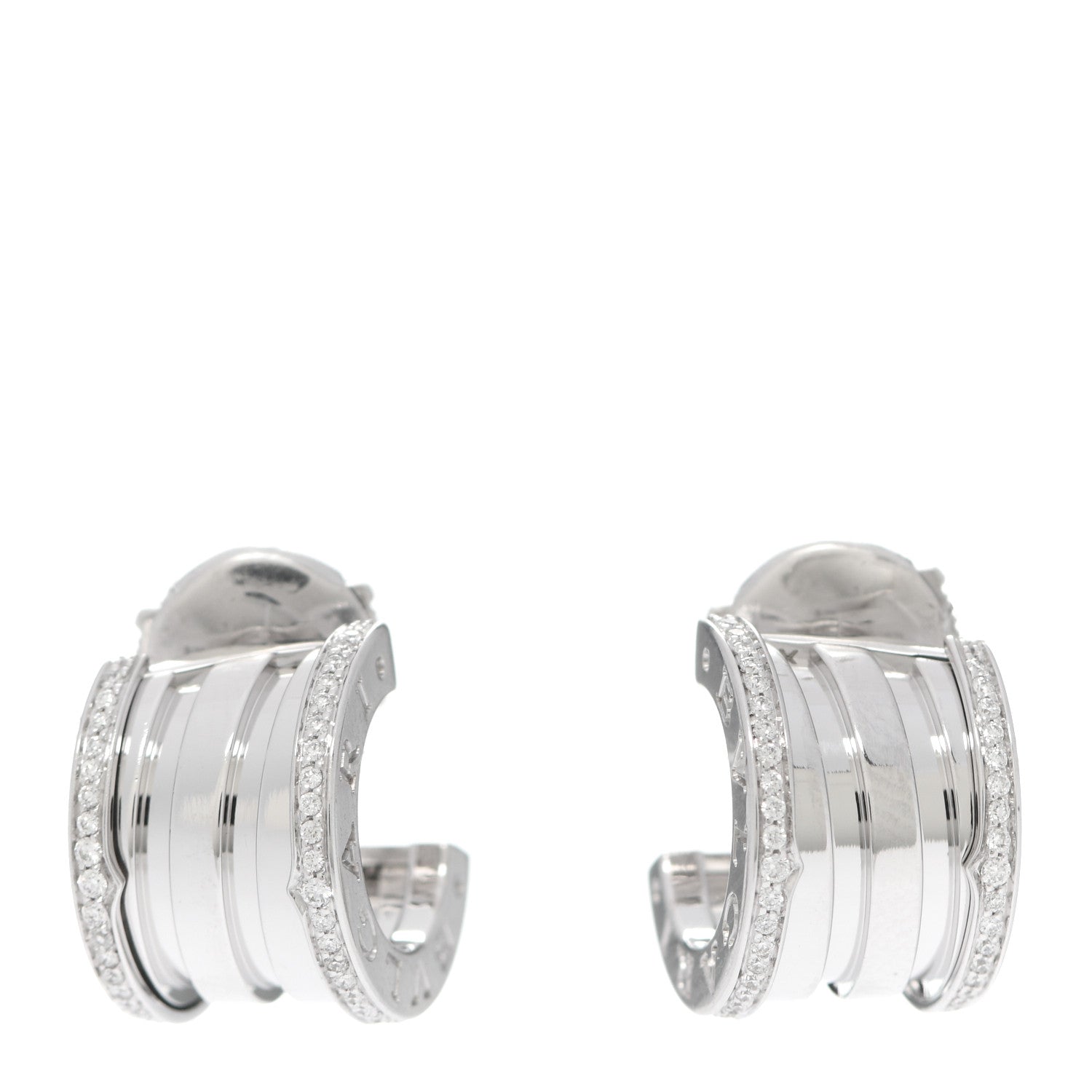 Bulgari 18K White Gold Diamond B.Zero1 Hoop Earrings 1 of 4