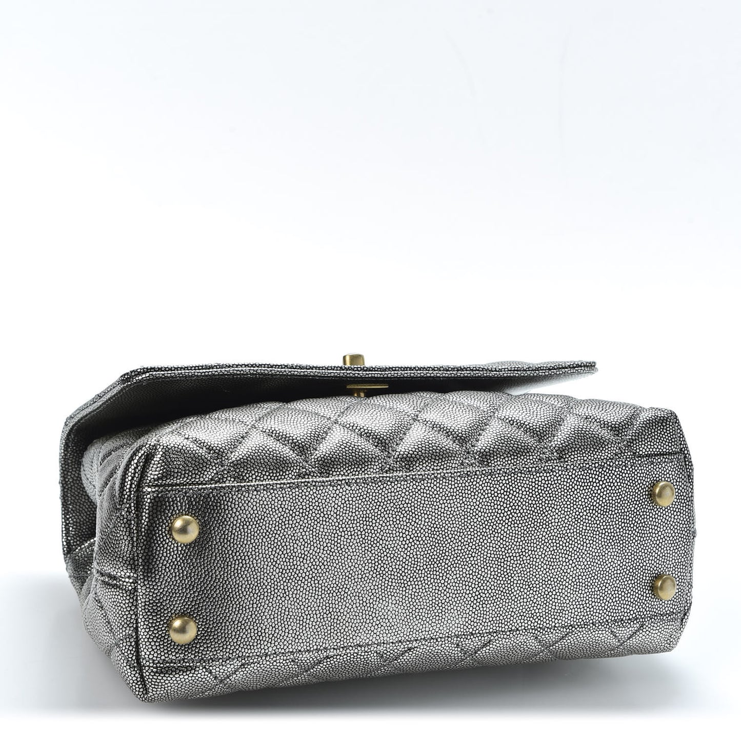 Metallic Caviar Quilted Mini Coco Handle Flap Silver