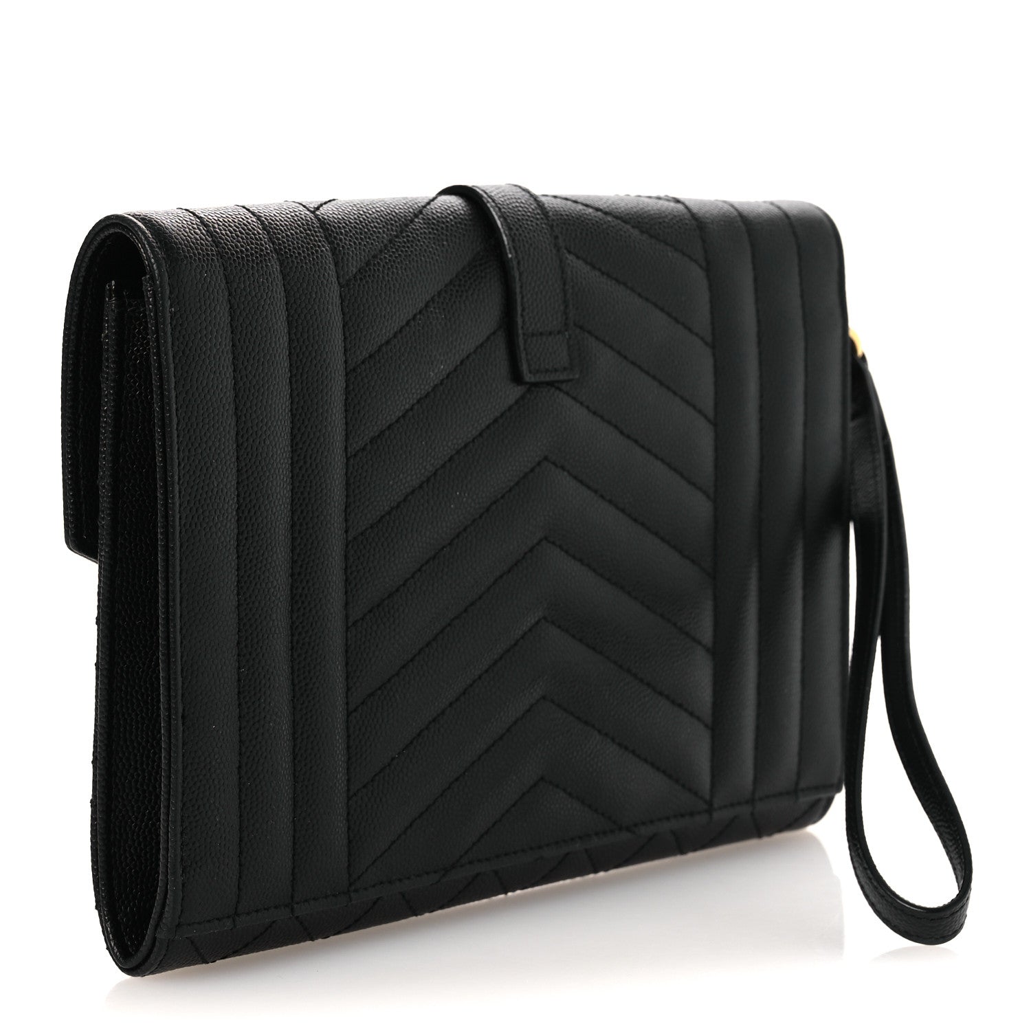 Saint Laurent Grain De Poudre Textured Mixed Matelasse Triquilt Monogram Clutch Black 3 of 12
