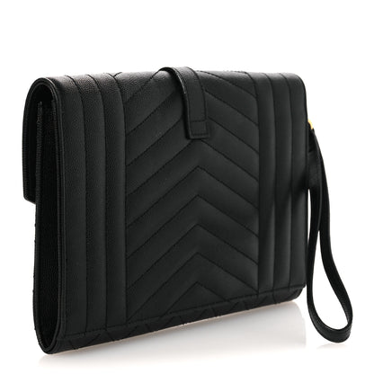 Saint Laurent Grain De Poudre Textured Mixed Matelasse Triquilt Monogram Clutch Black 3 of 12