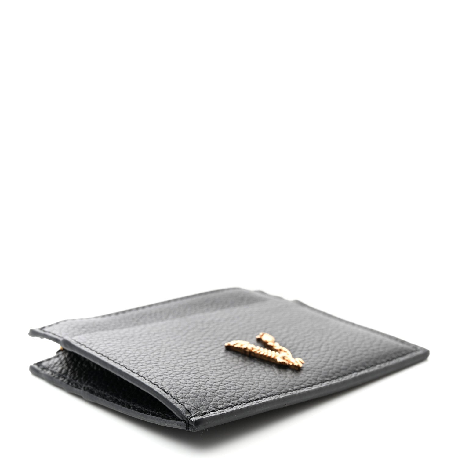 Versace Grained Calfskin Virtus Zip Card Case Black 4 of 7