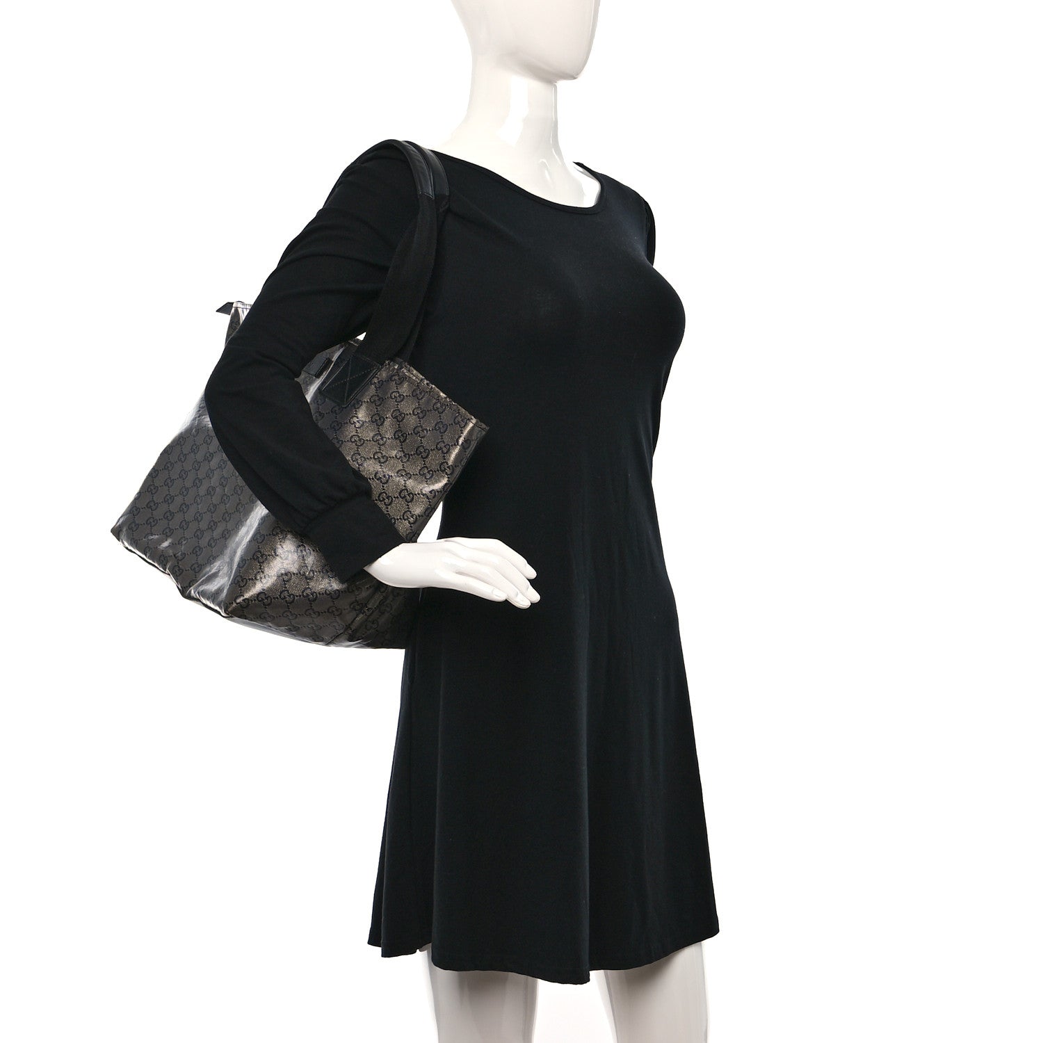 Gucci Crystal Monogram Large Bucket Tote Black 2 of 12