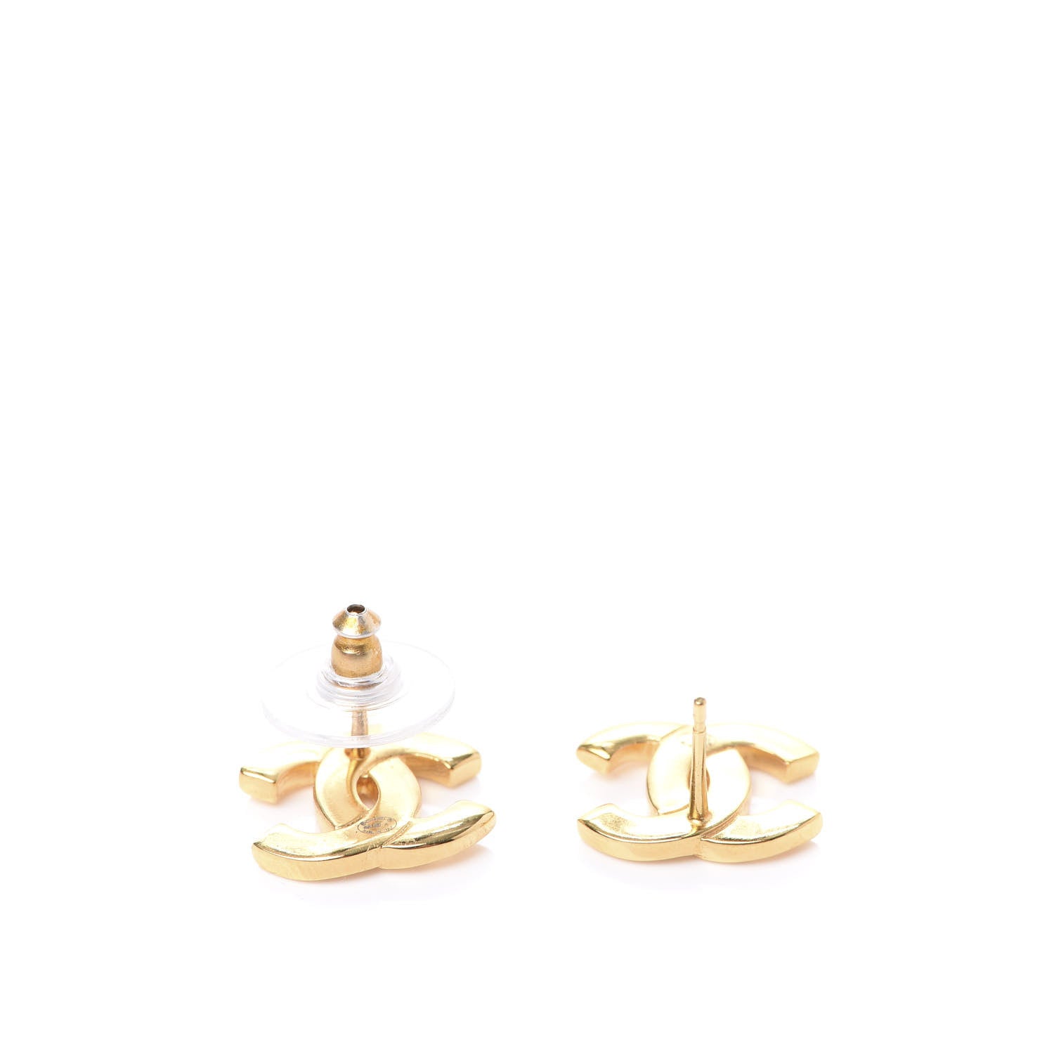 Chanel Metal CC Paris Button Stud Earrings Gold 3 of 5