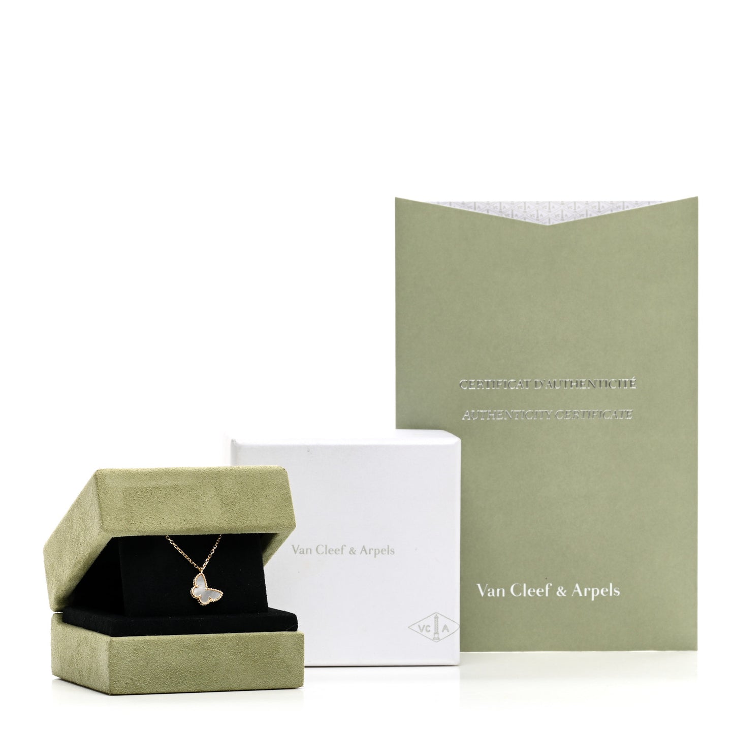 18K Yellow Gold Mother of Pearl Sweet Alhambra Butterfly Pendant Necklace