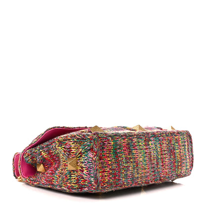 Valentino Garavani Wool Woven Large Roman Stud Shoulder Bag Multicolor Feminine Pink 4 of 10
