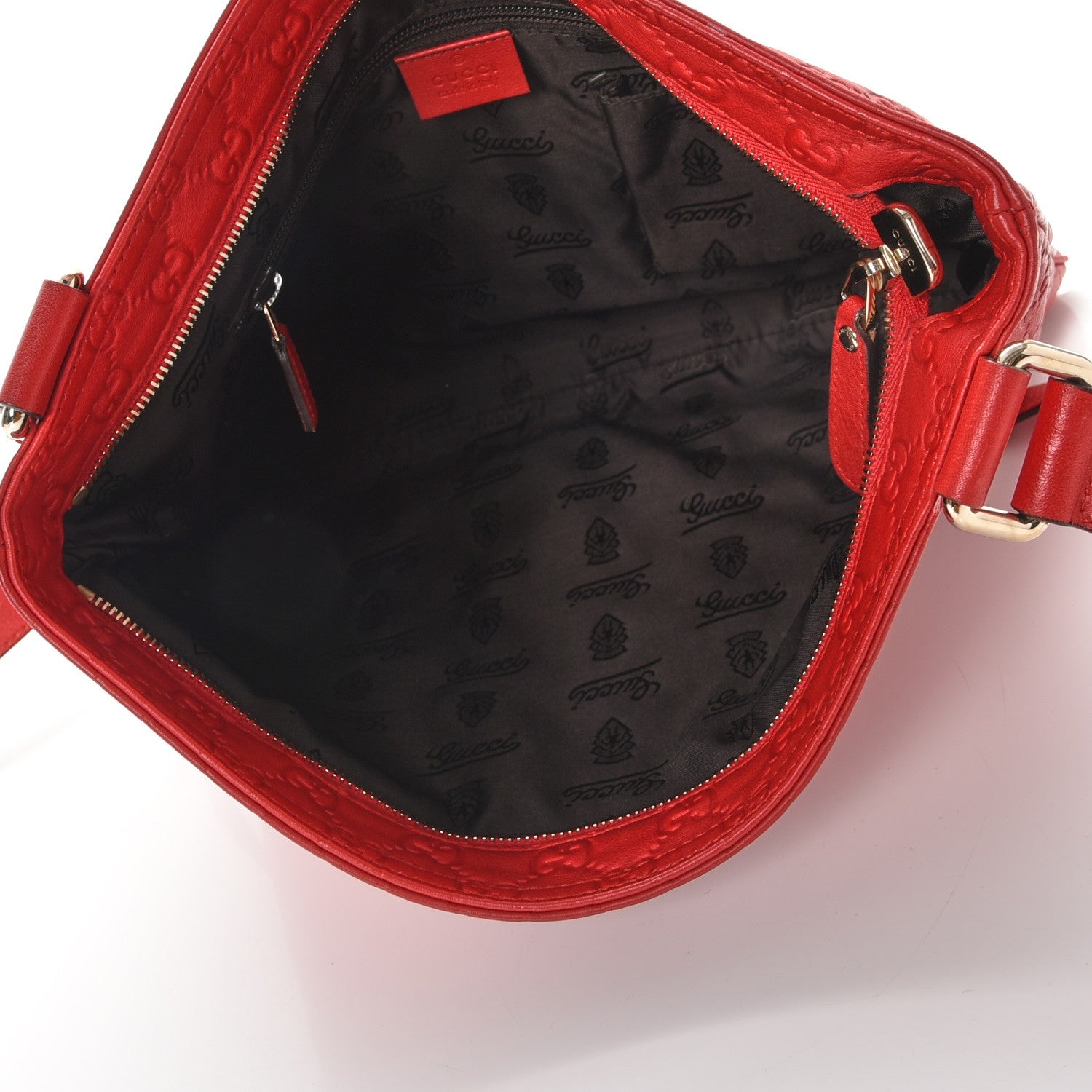 Gucci Guccissima Medium Flat Messenger Bag Red 7 of 10