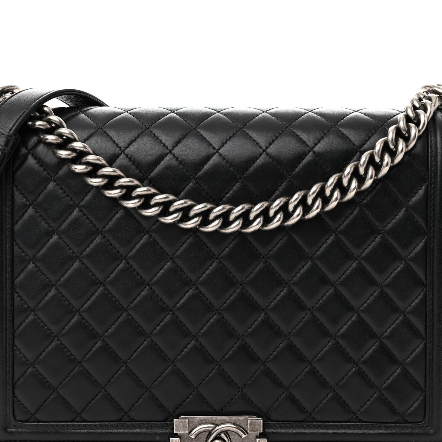 Calfskin Quilted Large Boy Flap Black