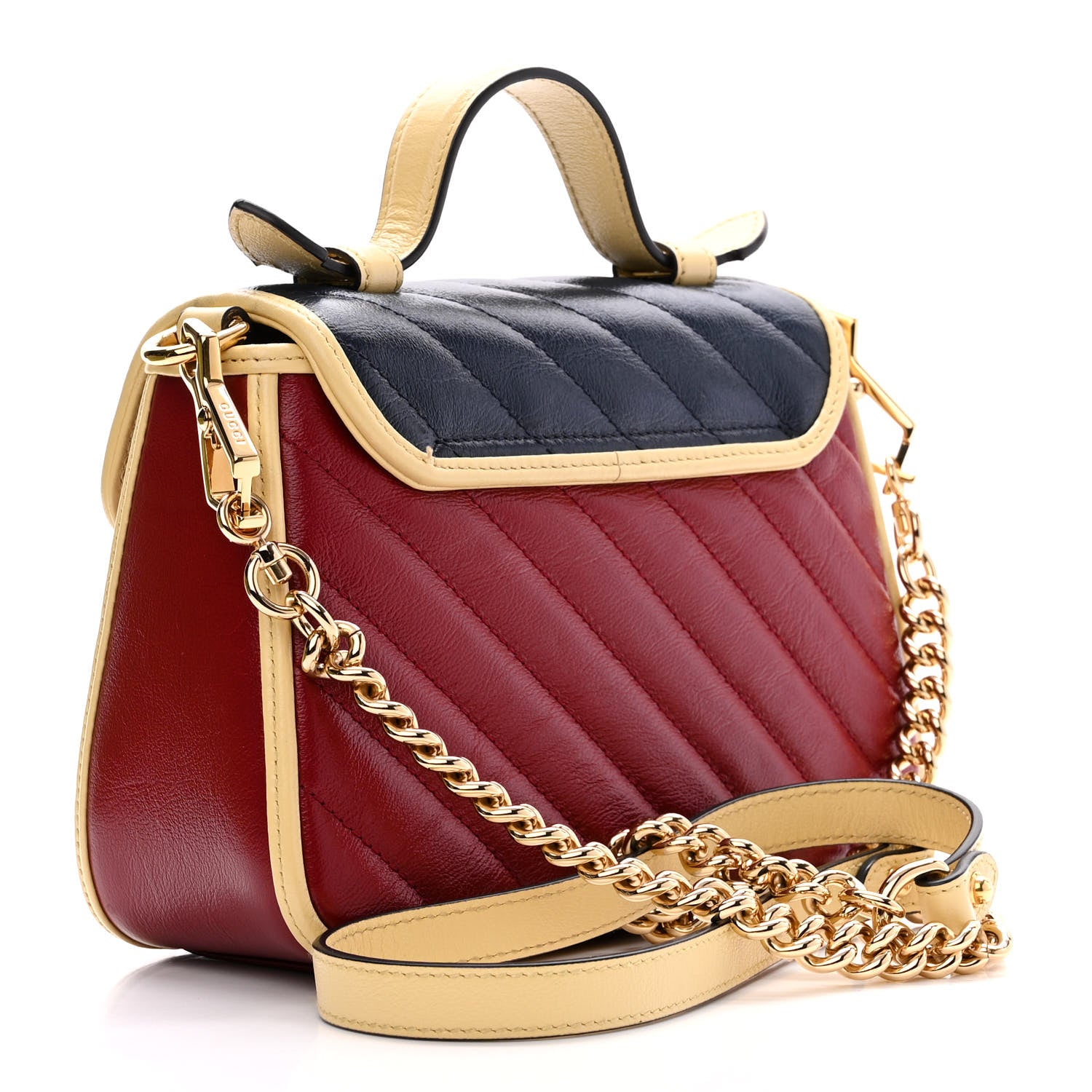 Gucci Azalea Calfskin Matelasse Diagonal Mini Torchon GG Marmont Top Handle Shoulder Bag Blue Agata New Cherry Red Butter 3 of 15