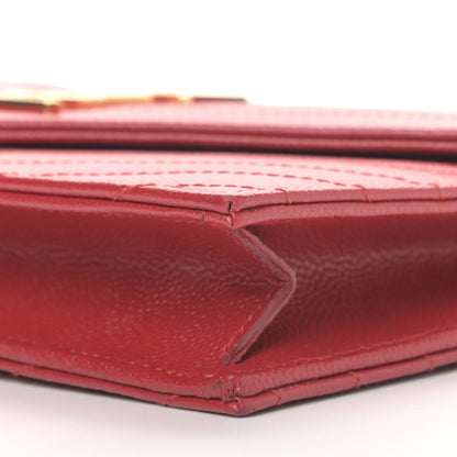 Saint Laurent Grain De Poudre Matelasse Chevron Monogram Envelope Chain Wallet New Red 9 of 10