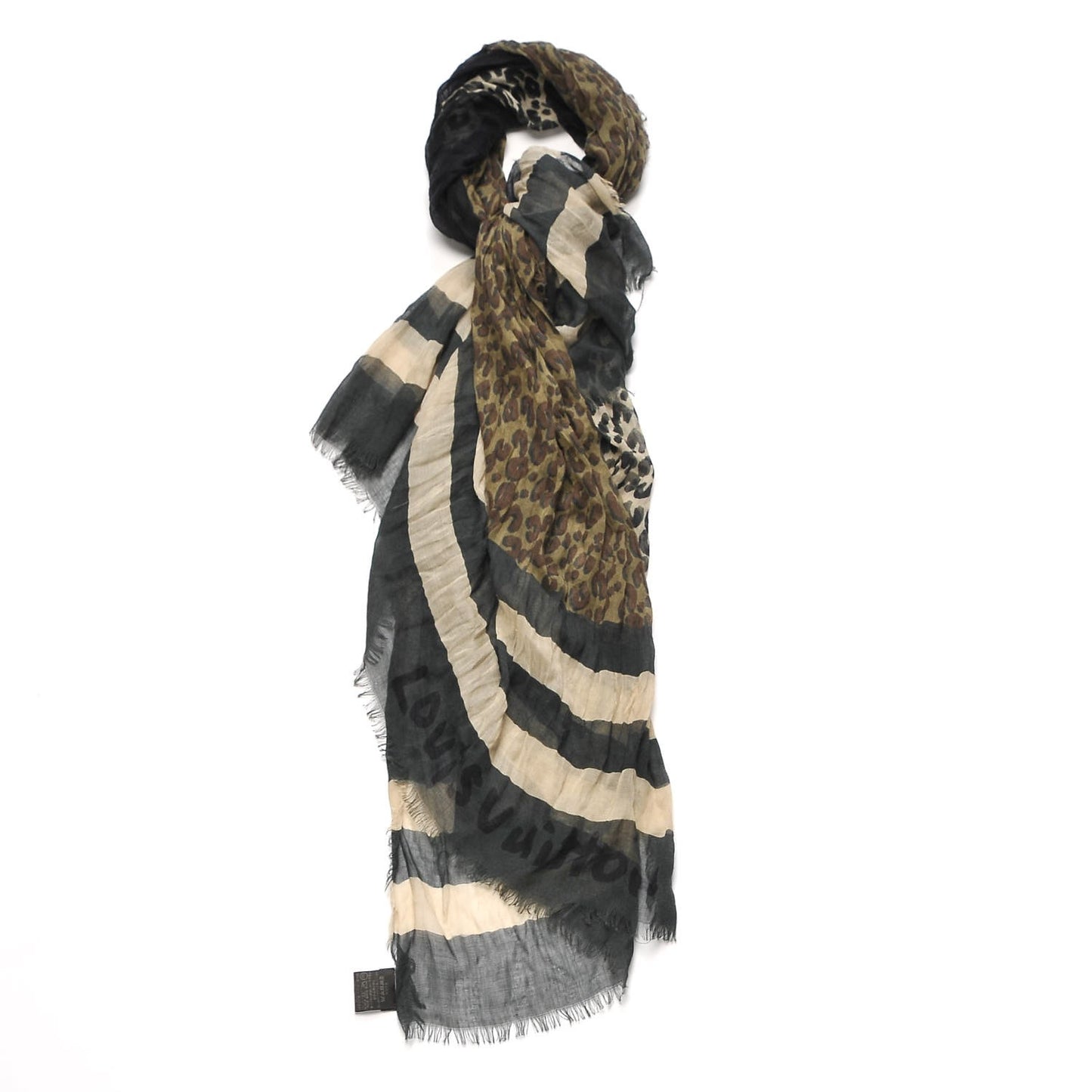 Cashmere Silk Leopard V Stole Kaki Vanilla