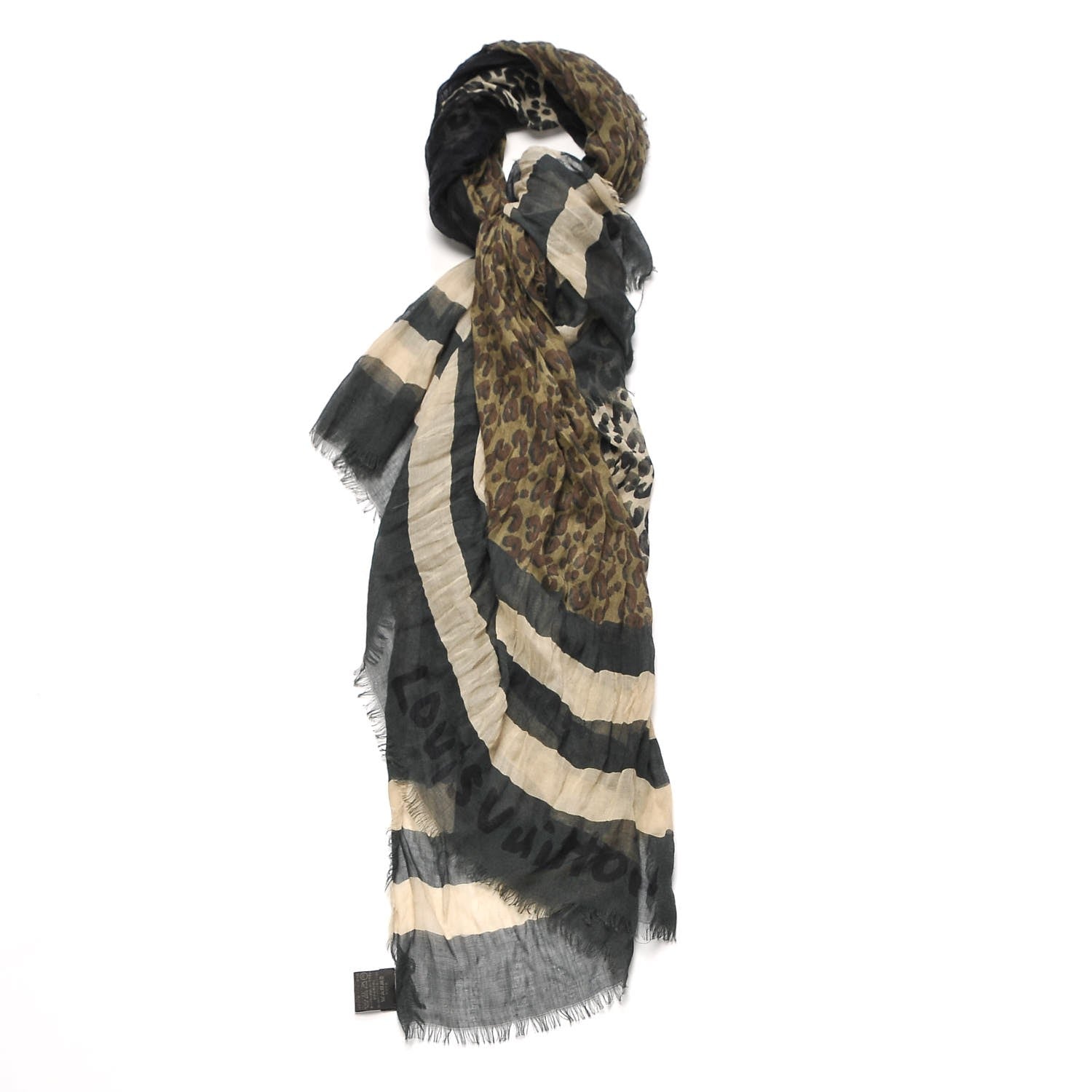 Louis Vuitton Cashmere Silk Leopard V Stole Kaki Vanilla 1 of 9