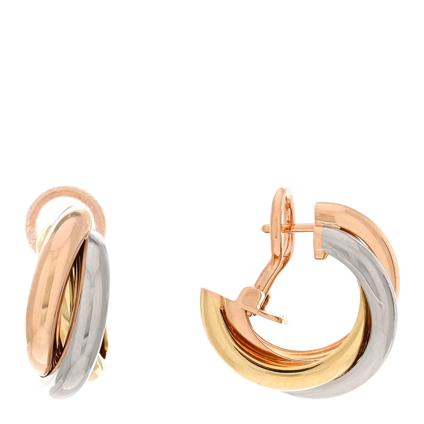 18K Pink Yellow White Gold Classic Trinity Hoop Earrings