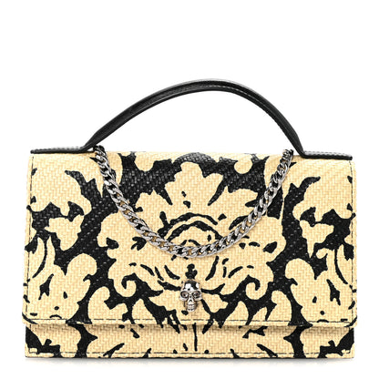 Alexander McQueen Woven Raffia Damask Print Medium Skull Top Handle Bag Beige Black 1 of 9