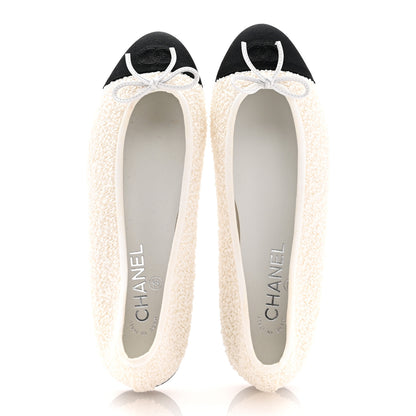Chanel Cotton Tweed Grosgrain Cap Toe Ballerina Flats 40 White 2 of 12